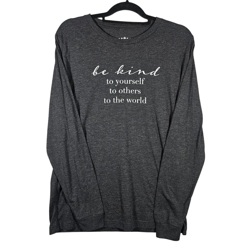 Be Kind Graphic Long Sleeve Shirt Panche Brand Heathered Charcoal Gray Soft Ligh